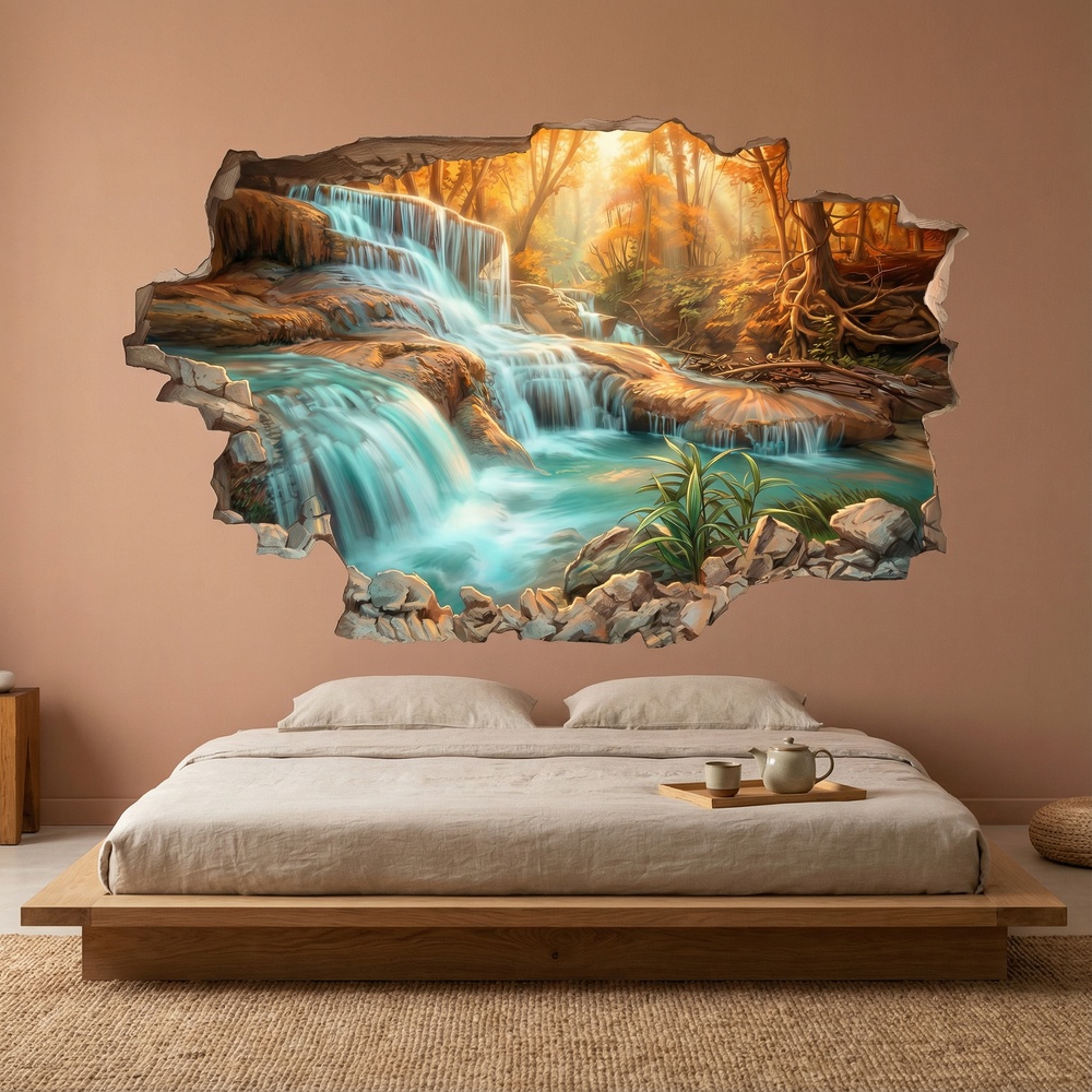 Vinilos Decorativos: Agujero de Muro Cascada en Bosque Oto&ntilde;al