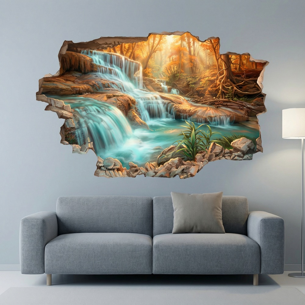 Vinilos Decorativos: Agujero de Muro Cascada en Bosque Oto&ntilde;al