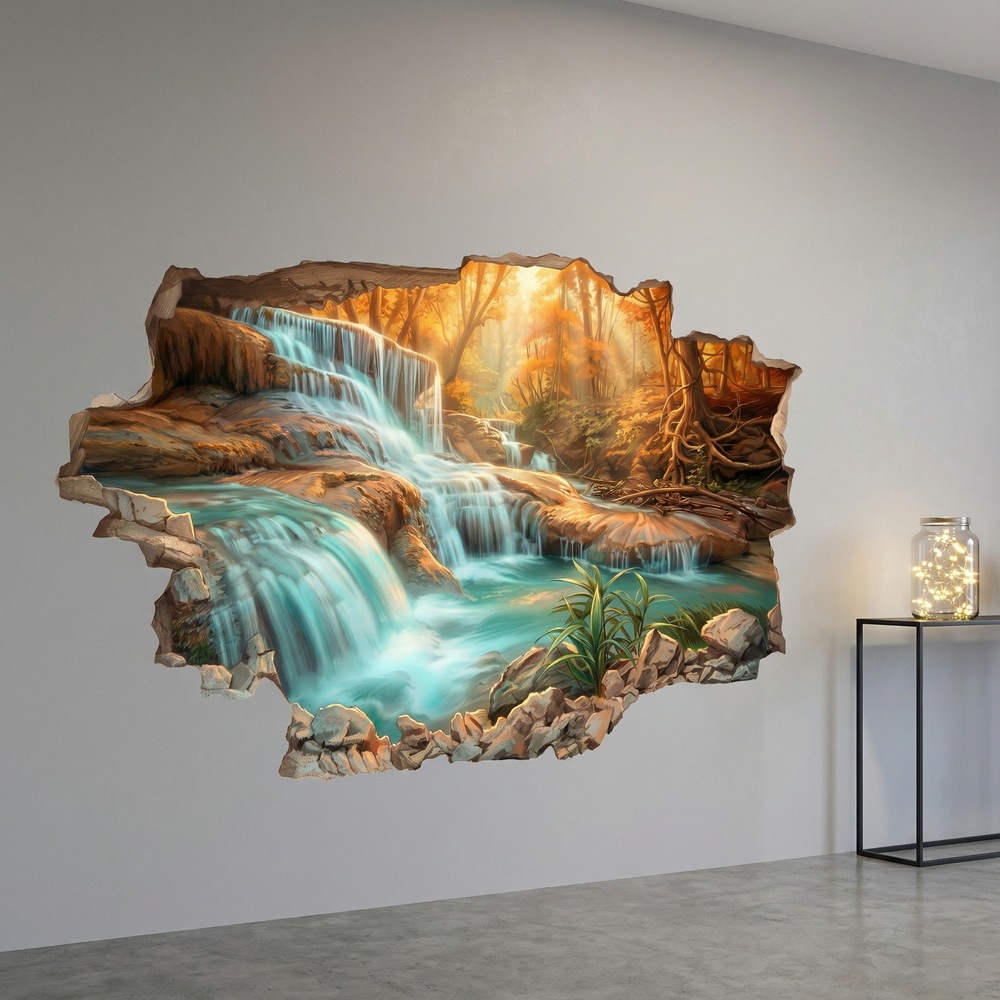 Vinilos Decorativos: Agujero de Muro Cascada en Bosque Oto&ntilde;al