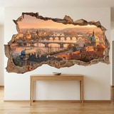 Vinilos Decorativos: Agujero de Muro Vista de Praga al Atardecer 3
