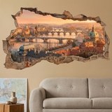 Vinilos Decorativos: Agujero de Muro Vista de Praga al Atardecer 6
