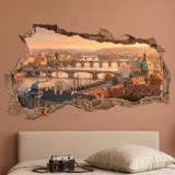 Vinilos Decorativos: Agujero de Muro Vista de Praga al Atardecer 7