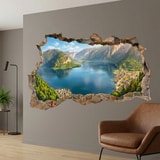 Vinilos Decorativos: Agujero de Muro Lago Alpino Panor&aacute;mico 8