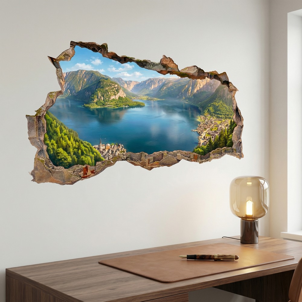 Vinilos Decorativos: Agujero de Muro Lago Alpino Panor&aacute;mico