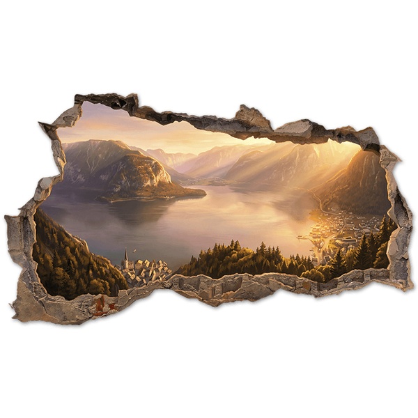 Vinilos Decorativos: Agujero de Muro Lago Alpino al Atardecer