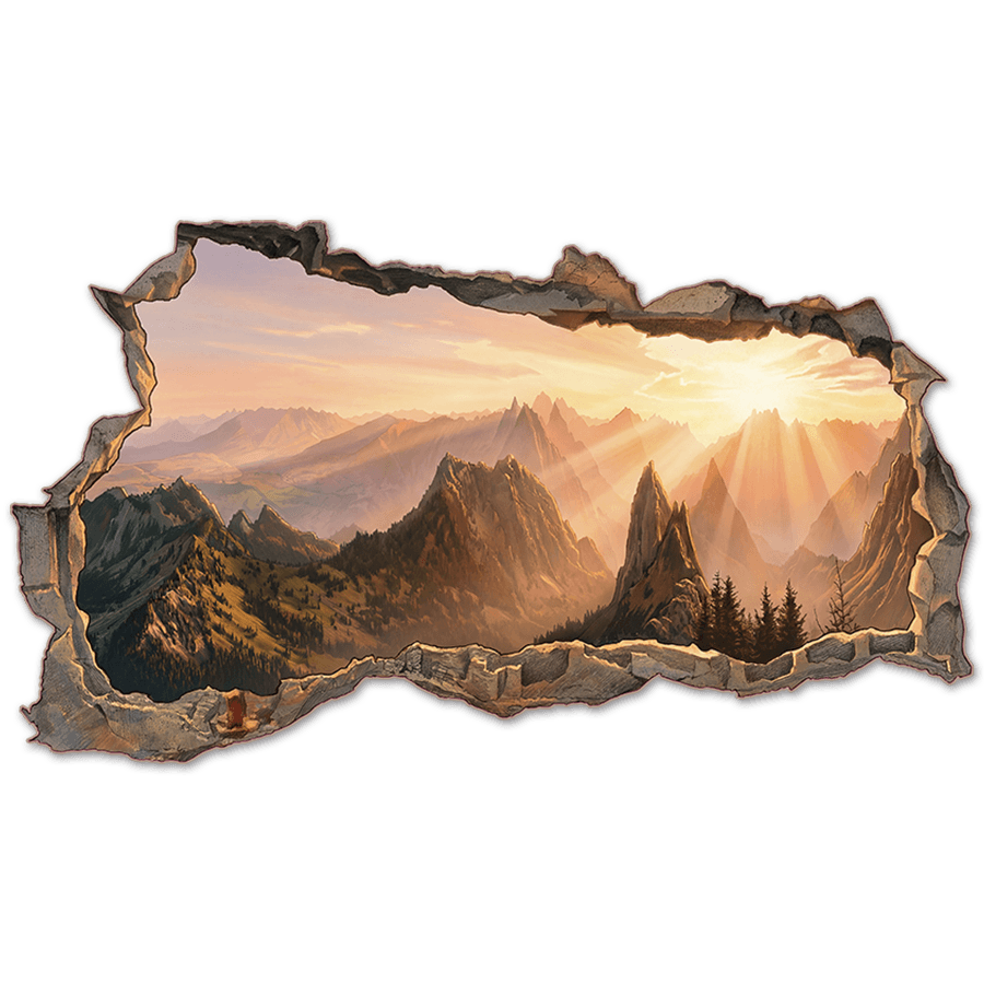 Vinilos Decorativos: Agujero de Muro Monta&ntilde;as Doradas al Amanecer