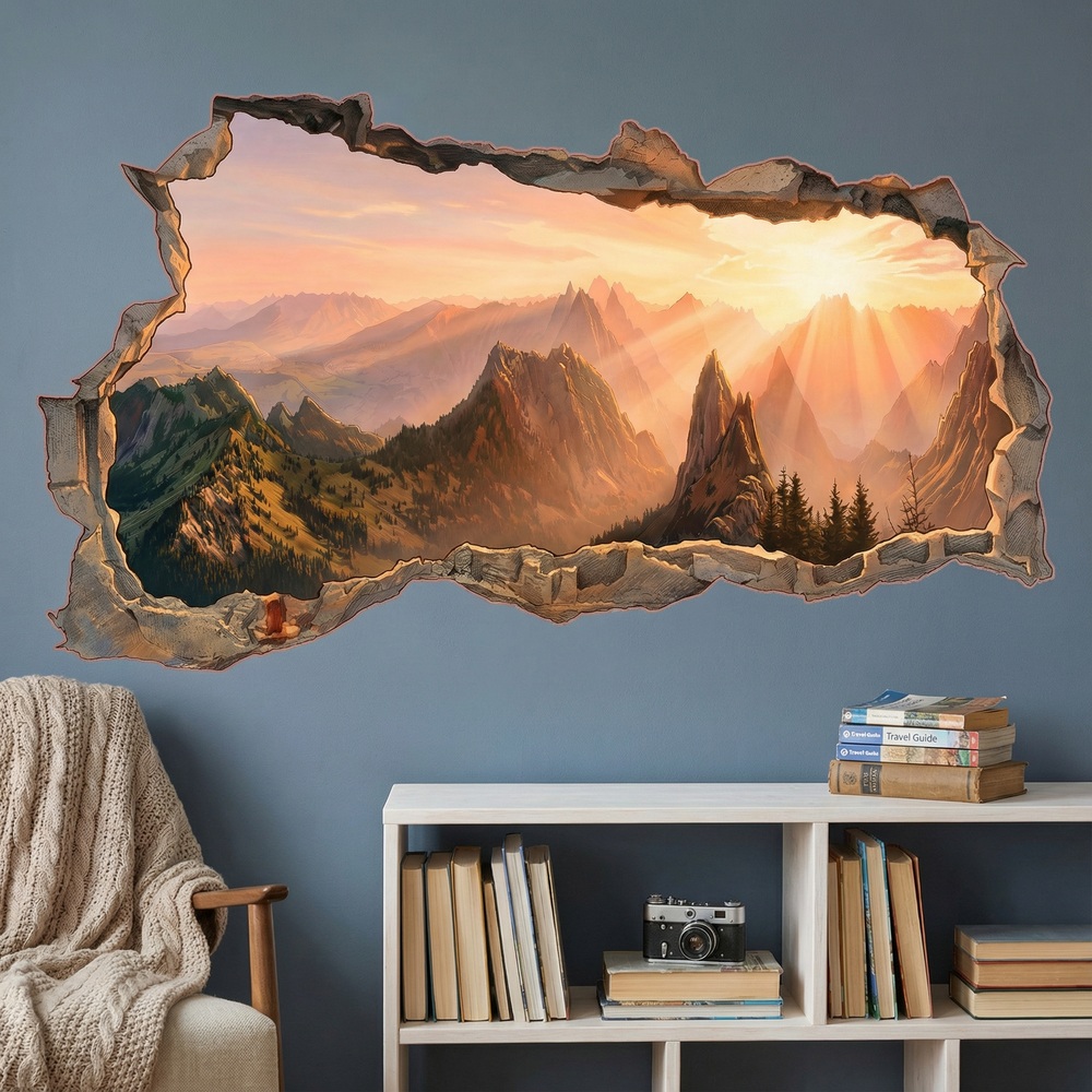 Vinilos Decorativos: Agujero de Muro Monta&ntilde;as Doradas al Amanecer