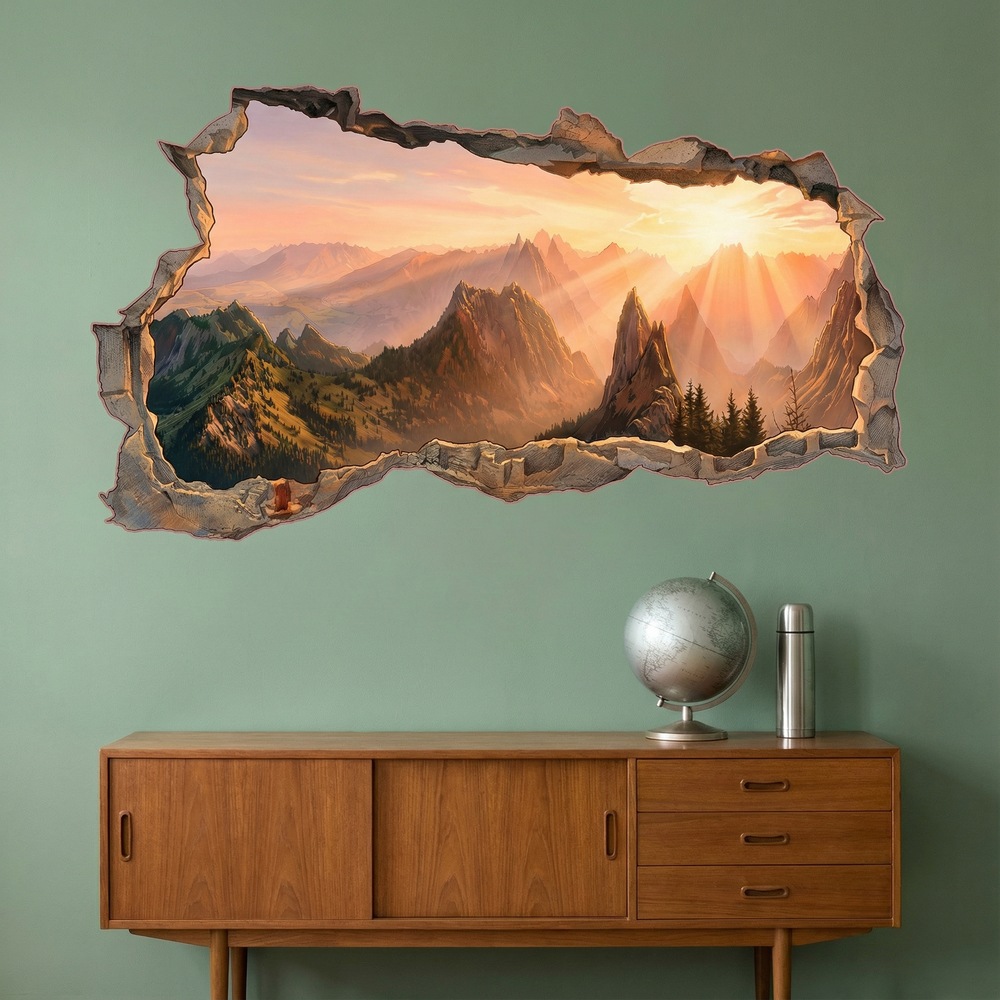 Vinilos Decorativos: Agujero de Muro Monta&ntilde;as Doradas al Amanecer
