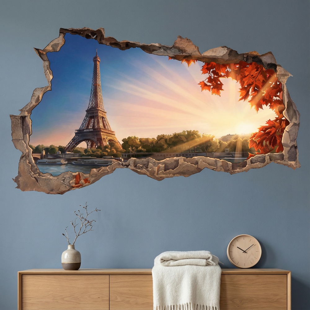 Vinilos Decorativos: Agujero de Muro Par&iacute;s al Atardecer