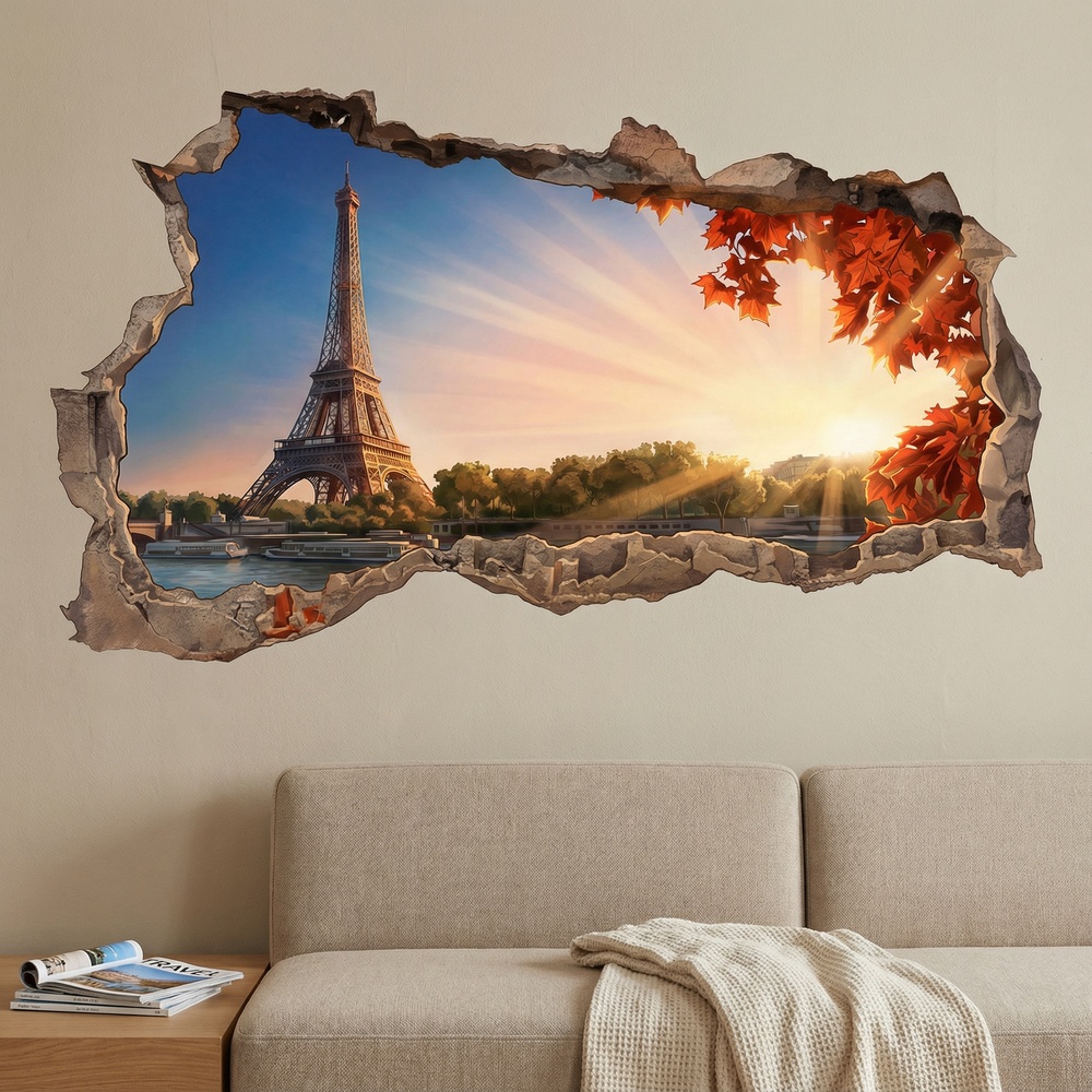 Vinilos Decorativos: Agujero de Muro Par&iacute;s al Atardecer