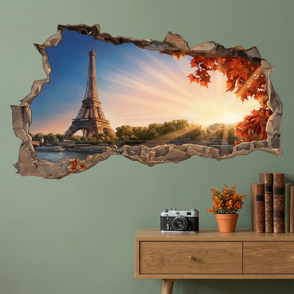 Vinilos Decorativos: Agujero de Muro Par&iacute;s al Atardecer