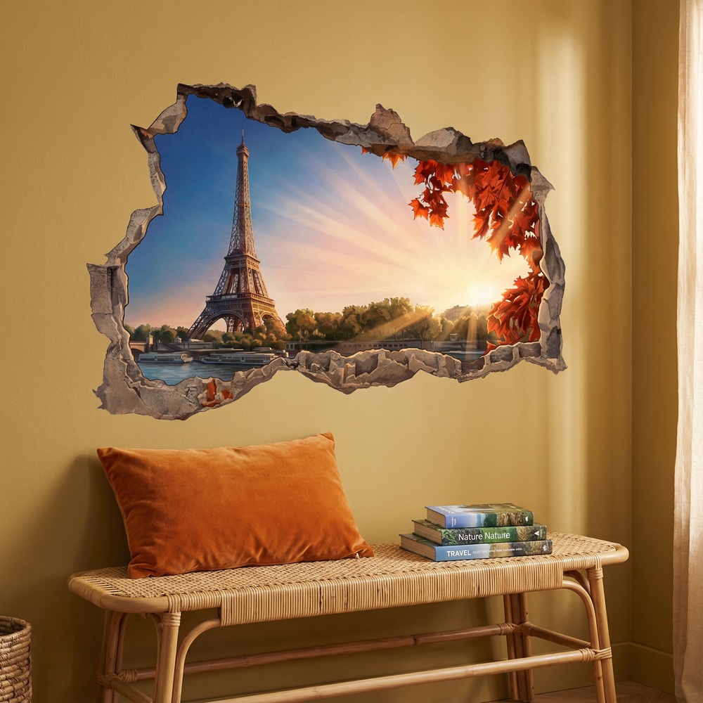 Vinilos Decorativos: Agujero de Muro Par&iacute;s al Atardecer