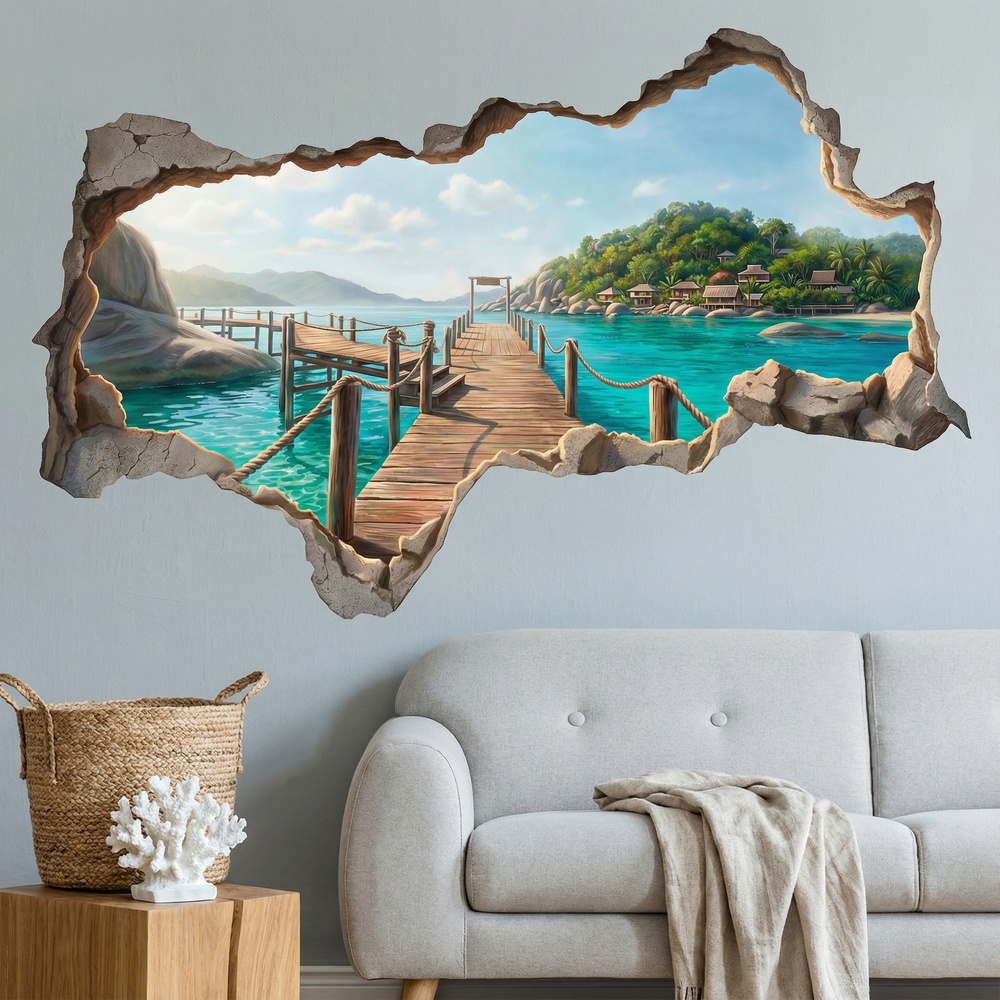 Vinilos Decorativos: Agujero de Muro Muelle Tropical
