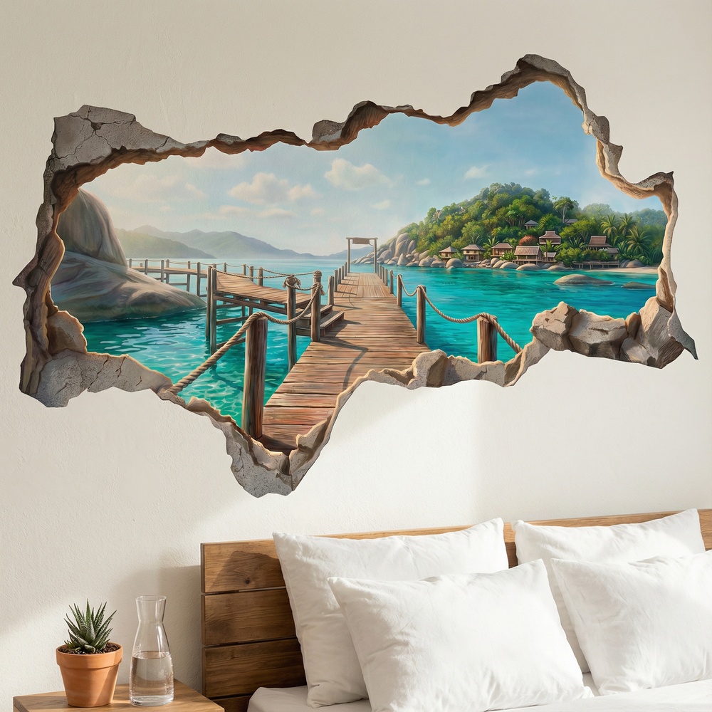 Vinilos Decorativos: Agujero de Muro Muelle Tropical