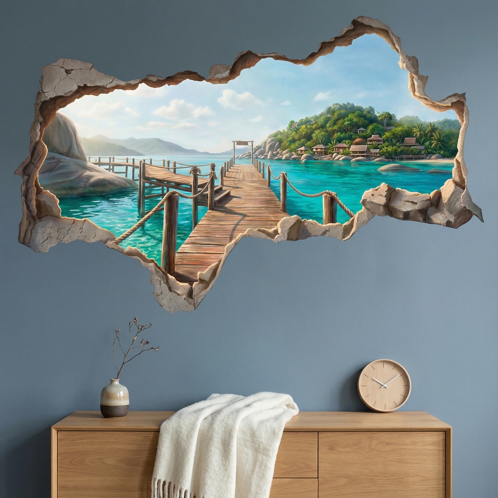 Vinilos Decorativos: Agujero de Muro Muelle Tropical