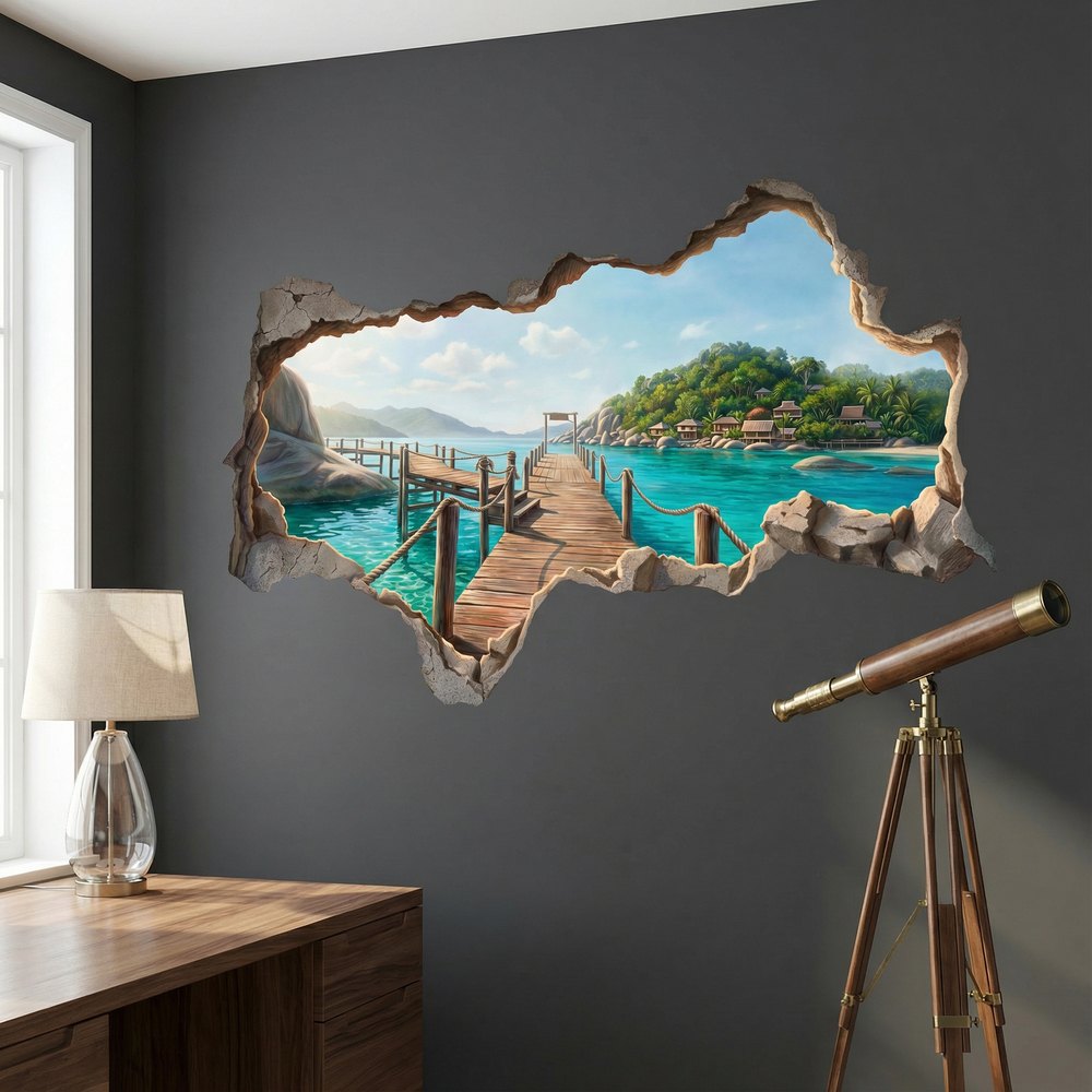 Vinilos Decorativos: Agujero de Muro Muelle Tropical
