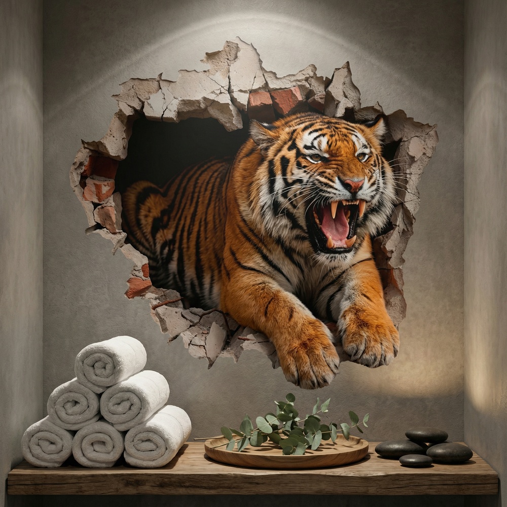 Vinilos Decorativos: Agujero de Muro Tigre Salvaje