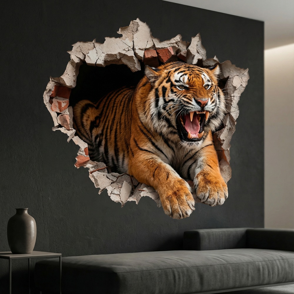 Vinilos Decorativos: Agujero de Muro Tigre Salvaje