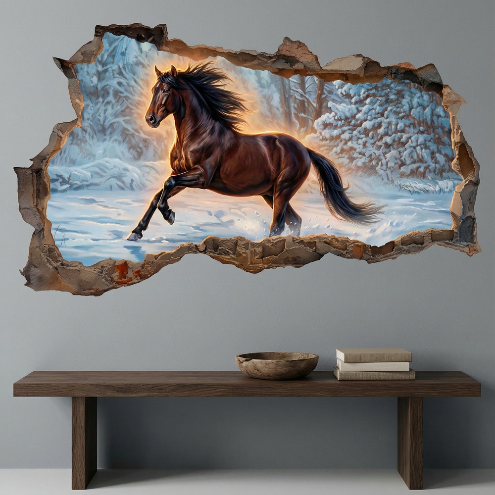 Vinilos Decorativos: Agujero de Muro Caballo en la Nieve