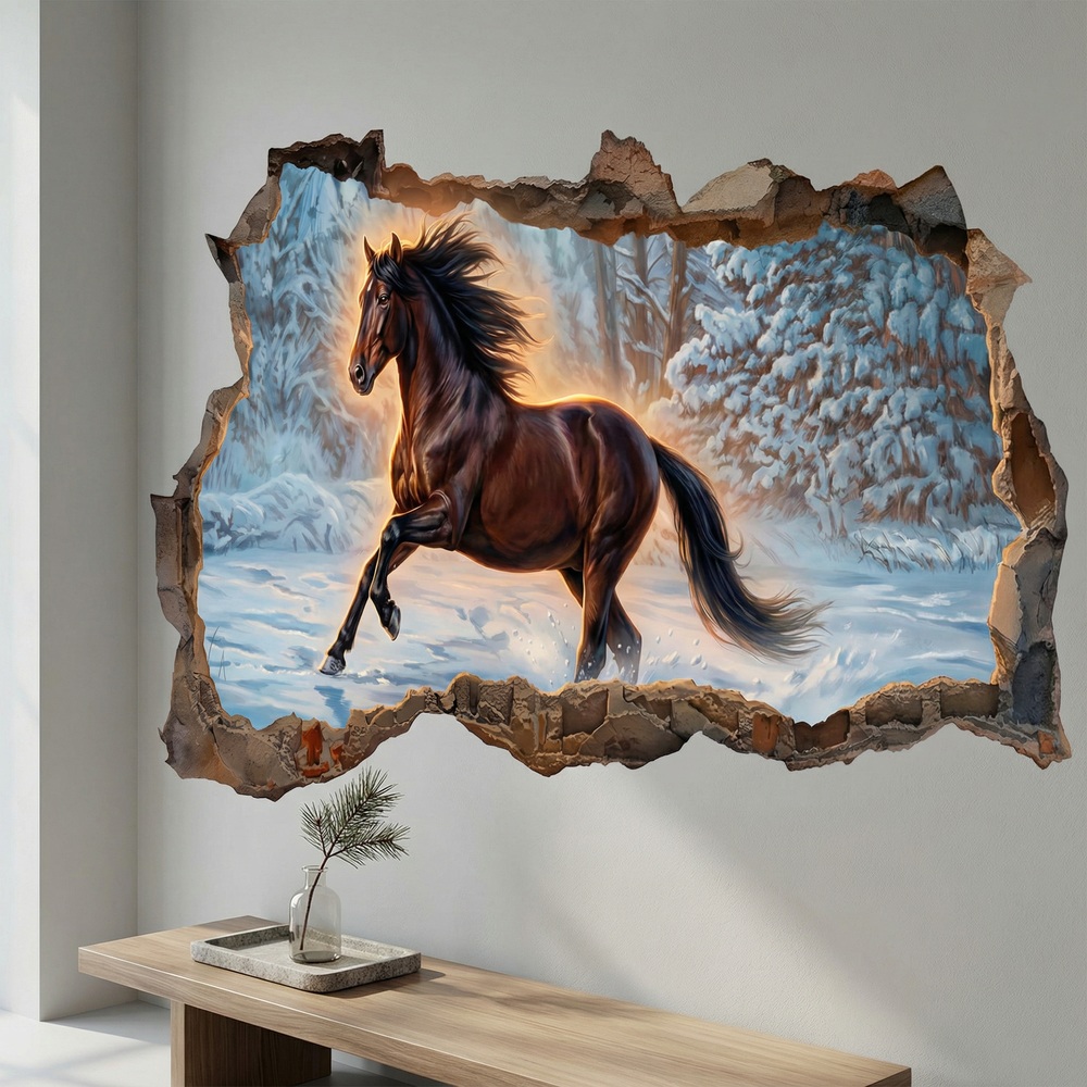 Vinilos Decorativos: Agujero de Muro Caballo en la Nieve