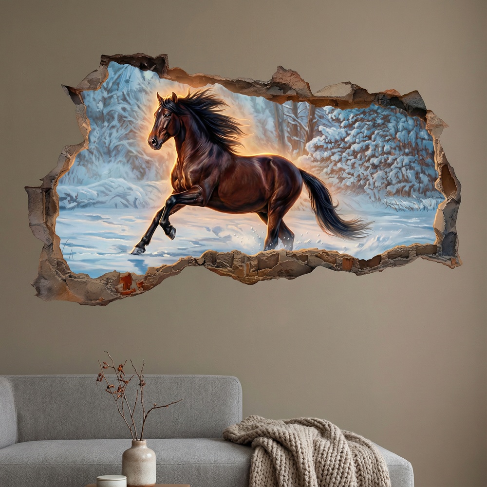 Vinilos Decorativos: Agujero de Muro Caballo en la Nieve
