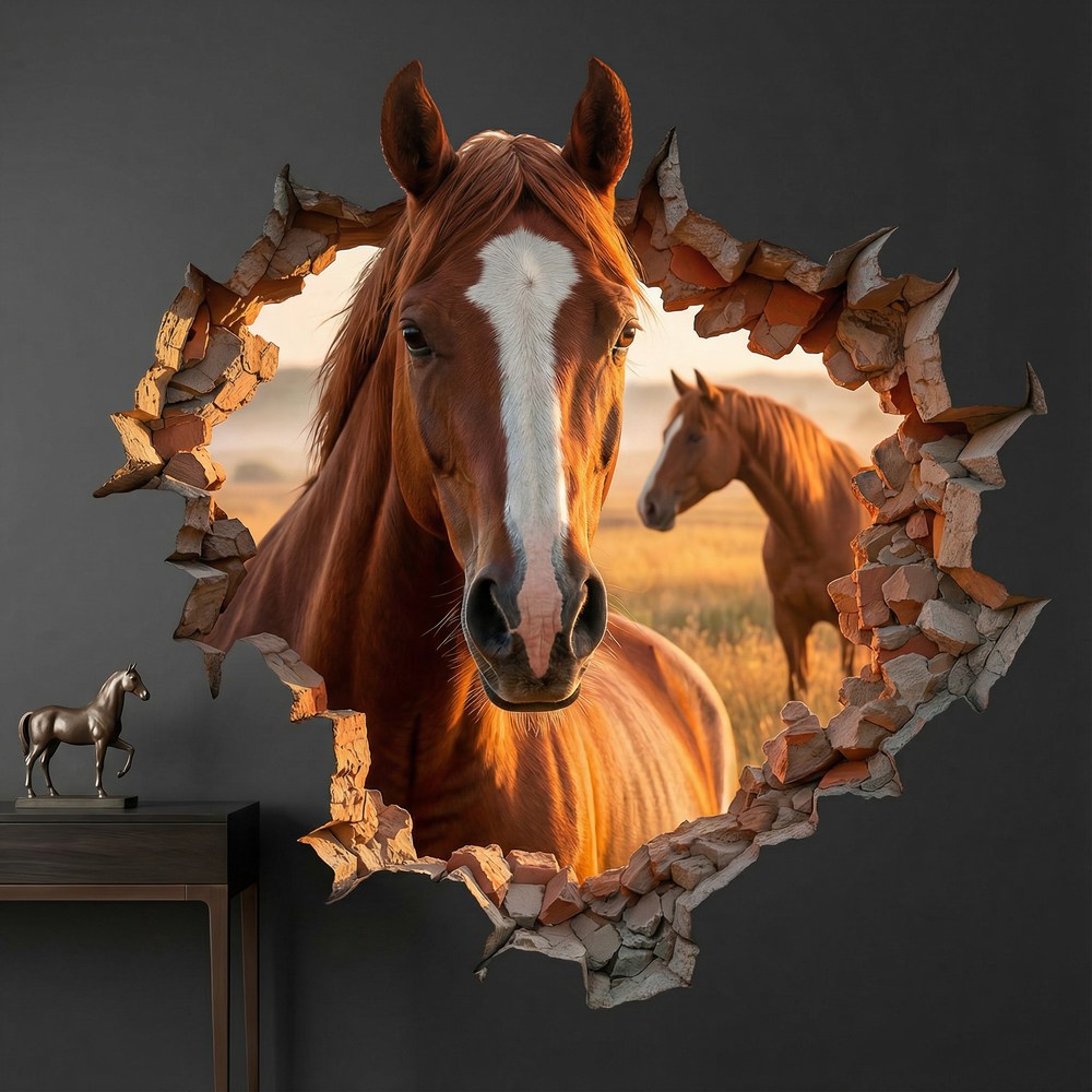 Vinilos Decorativos: Agujero de Muro Caballo Marr&oacute;n