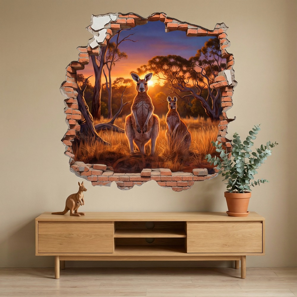 Vinilos Decorativos: Agujero de Muro Canguros al Atardecer