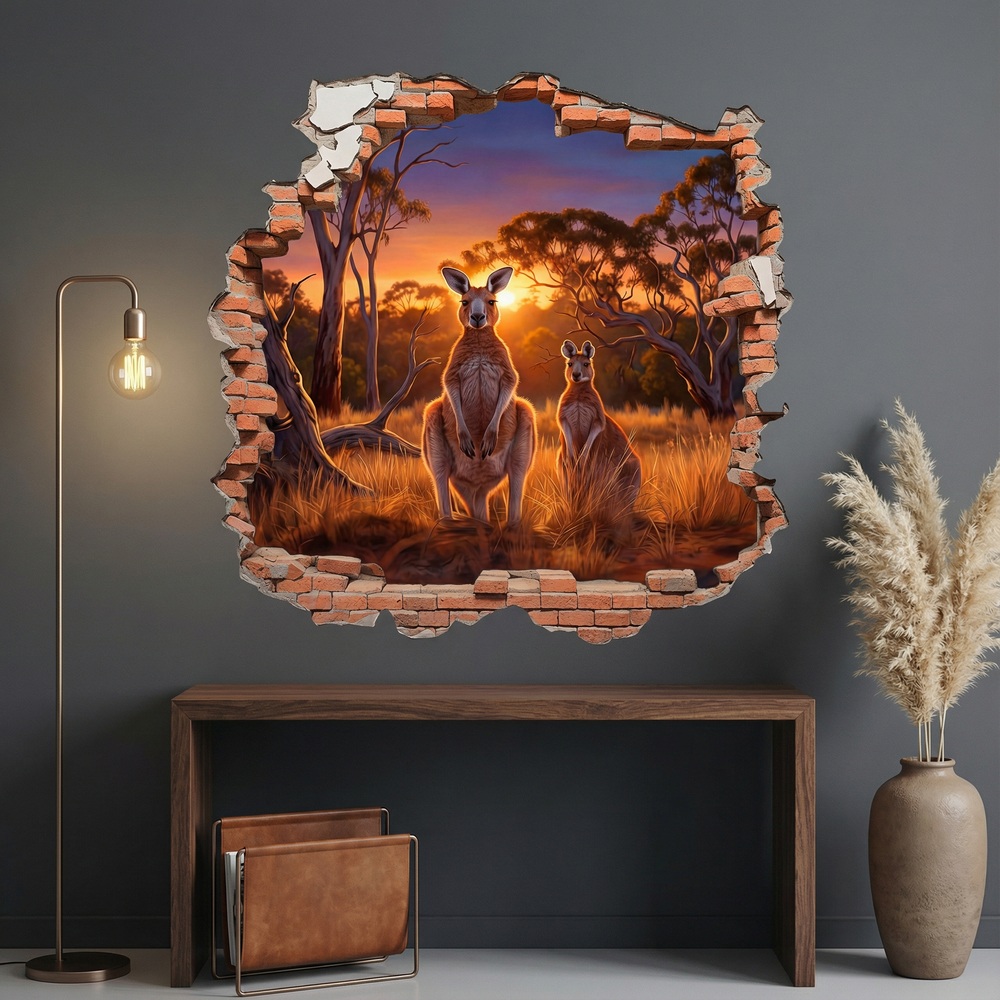 Vinilos Decorativos: Agujero de Muro Canguros al Atardecer