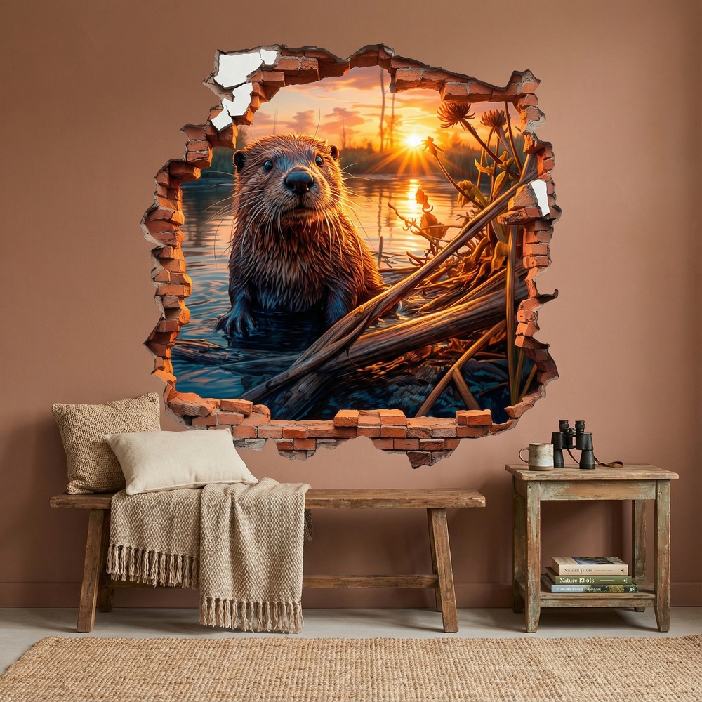 Vinilos Decorativos: Agujero de Muro Nutria al Atardecer