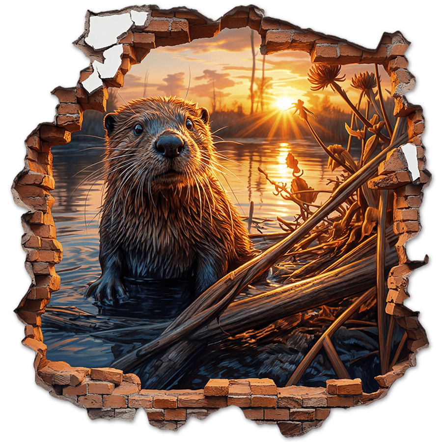 Vinilos Decorativos: Agujero de Muro Nutria al Atardecer