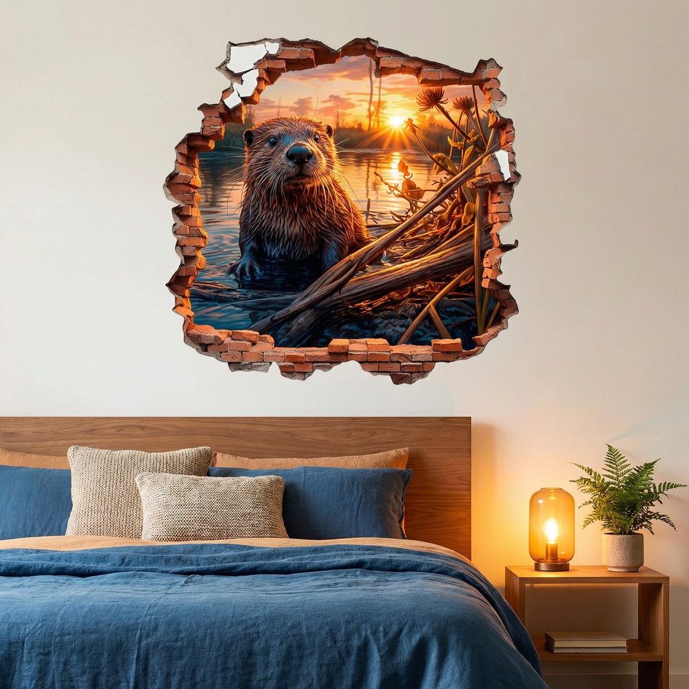 Vinilos Decorativos: Agujero de Muro Nutria al Atardecer
