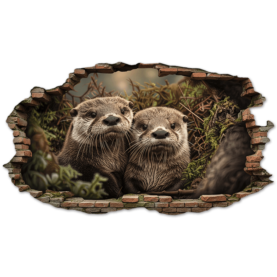 Vinilos Decorativos: Agujero de Muro Nutrias Curiosas