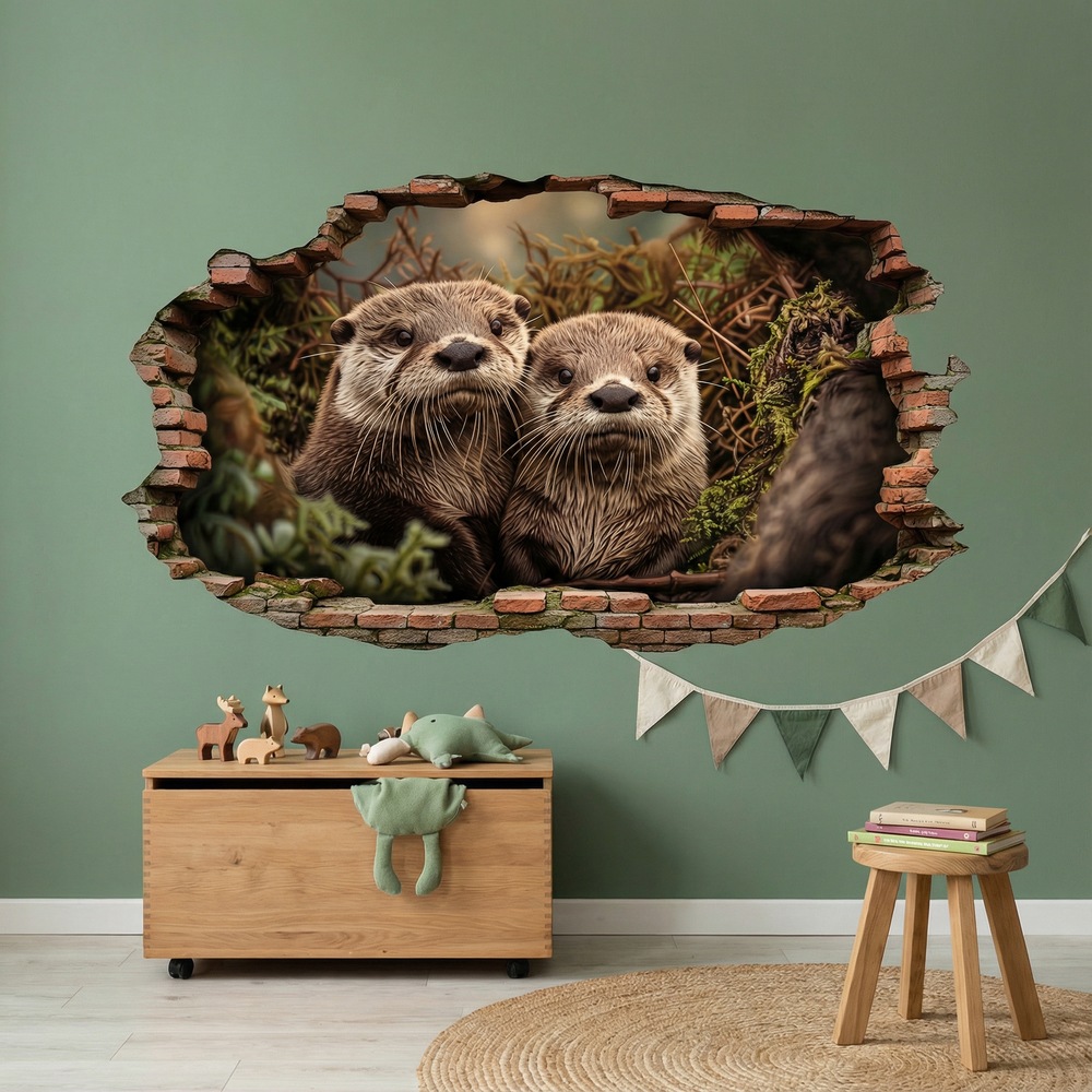 Vinilos Decorativos: Agujero de Muro Nutrias Curiosas