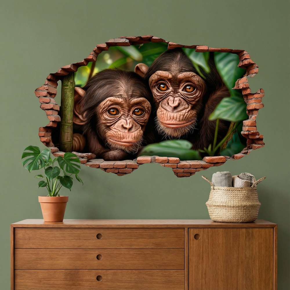 Vinilos Decorativos: Agujero de Muro Beb&eacute;s Chimpanc&eacute;s