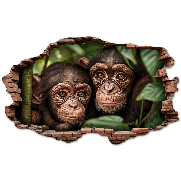 Vinilos Decorativos: Agujero de Muro Beb&eacute;s Chimpanc&eacute;s