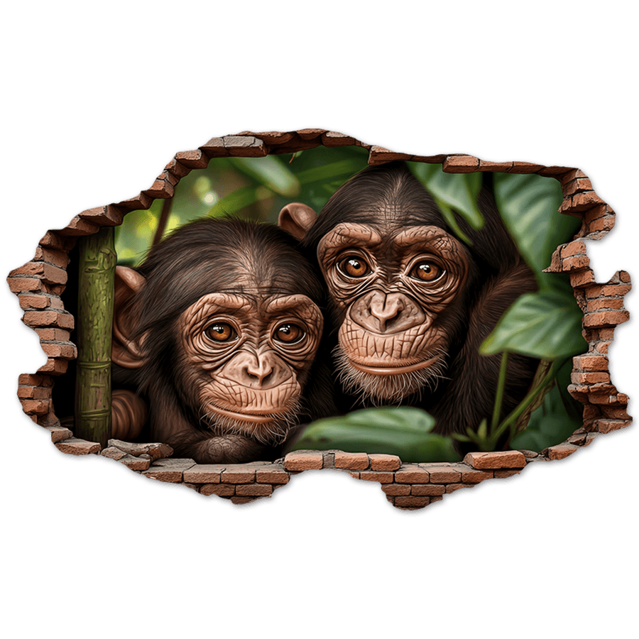 Vinilos Decorativos: Agujero de Muro Beb&eacute;s Chimpanc&eacute;s