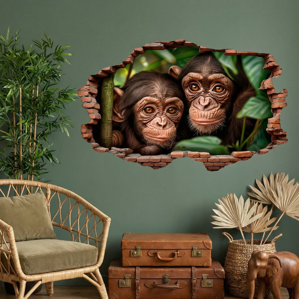 Vinilos Decorativos: Agujero de Muro Beb&eacute;s Chimpanc&eacute;s