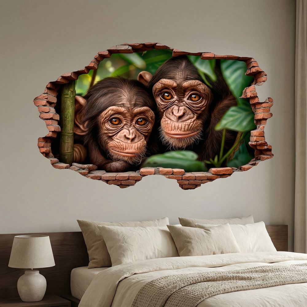 Vinilos Decorativos: Agujero de Muro Beb&eacute;s Chimpanc&eacute;s