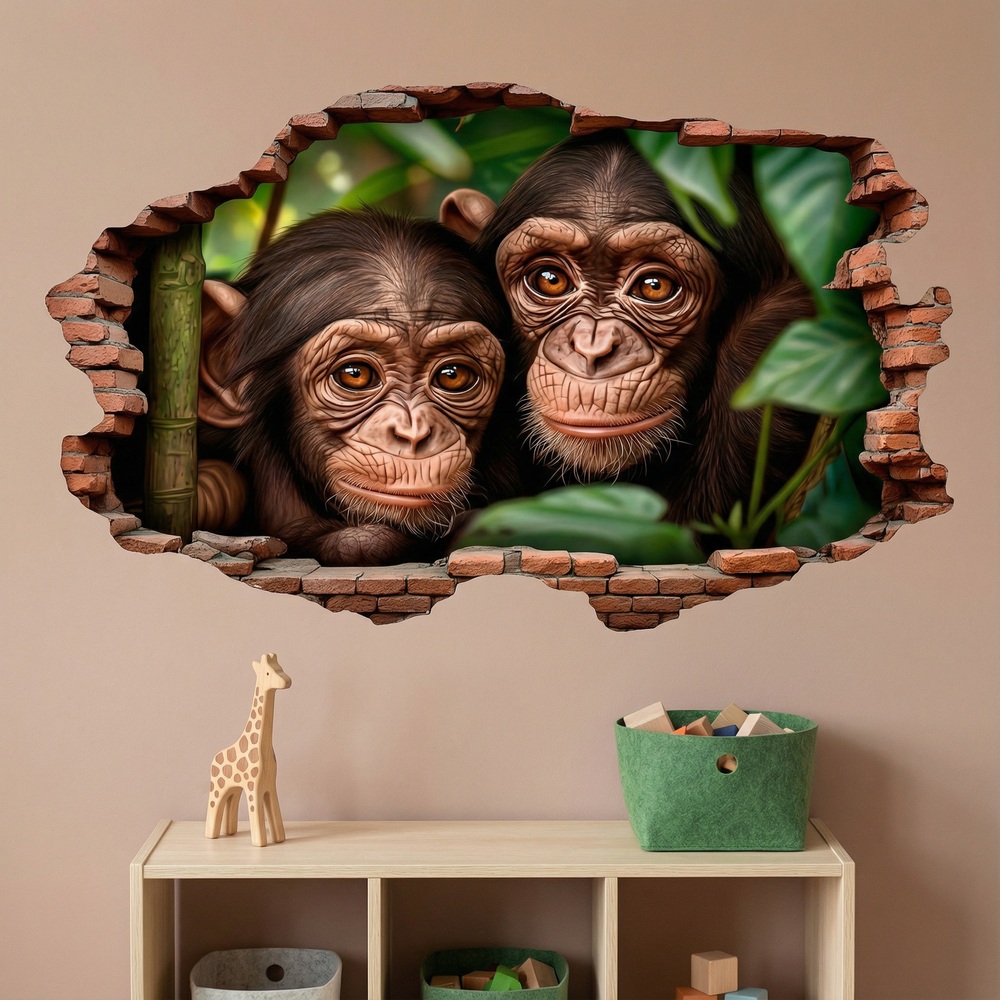 Vinilos Decorativos: Agujero de Muro Beb&eacute;s Chimpanc&eacute;s