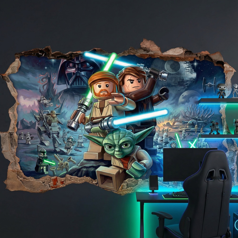 Vinilos Infantiles: Agujero de Muro Maestros Jedi Lego Star Wars