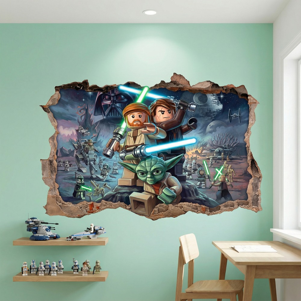 Vinilos Infantiles: Agujero de Muro Maestros Jedi Lego Star Wars