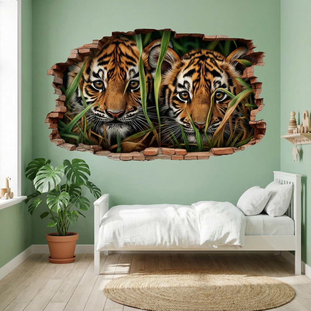 Vinilos Decorativos: Agujero de Muro Cachorros Tigre
