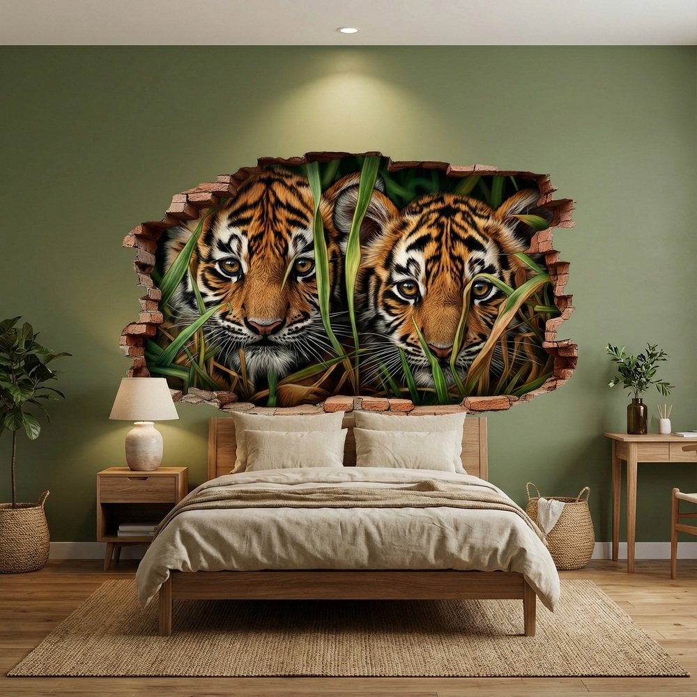 Vinilos Decorativos: Agujero de Muro Cachorros Tigre