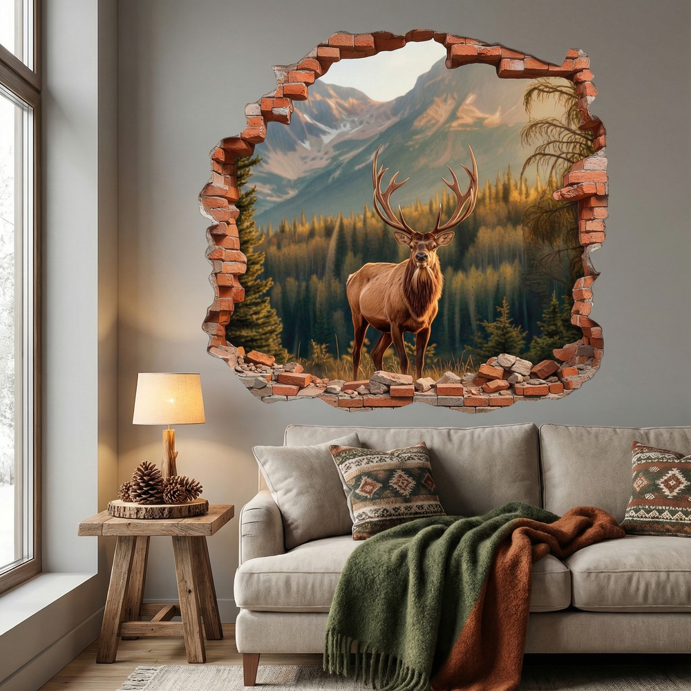 Vinilos Decorativos: Agujero de Muro Ciervo Monta&ntilde;a