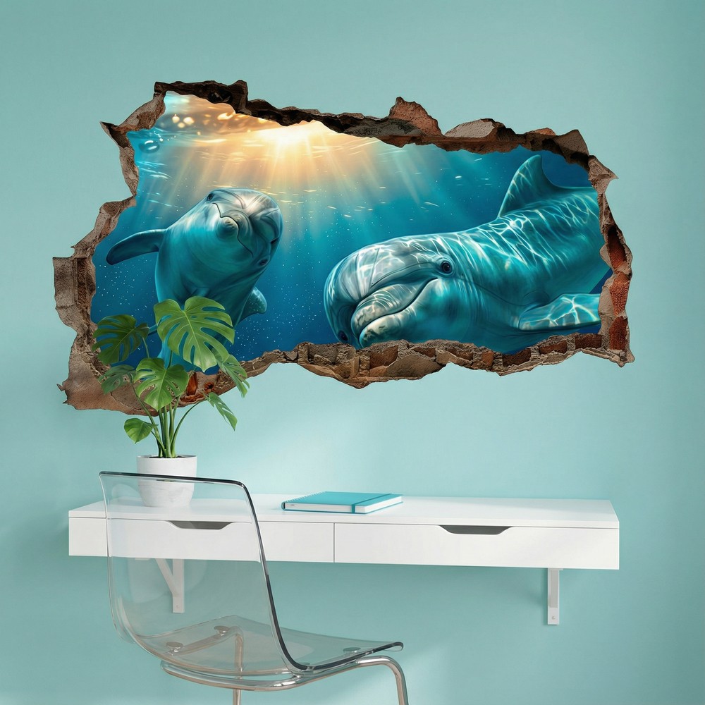 Vinilos Decorativos: Agujero de Muro Delfines Bajo el Mar