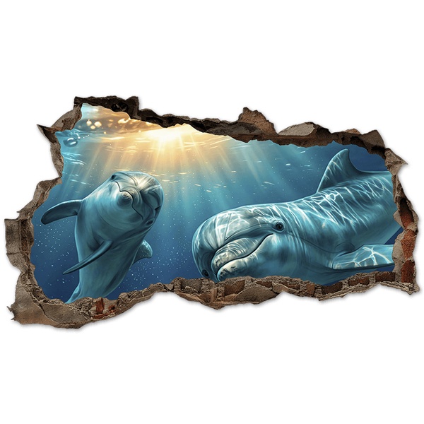 Vinilos Decorativos: Agujero de Muro Delfines Bajo el Mar