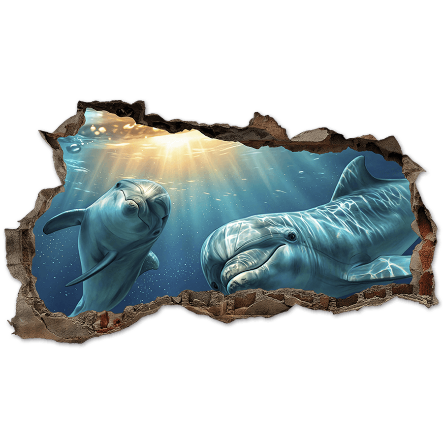 Vinilos Decorativos: Agujero de Muro Delfines Bajo el Mar
