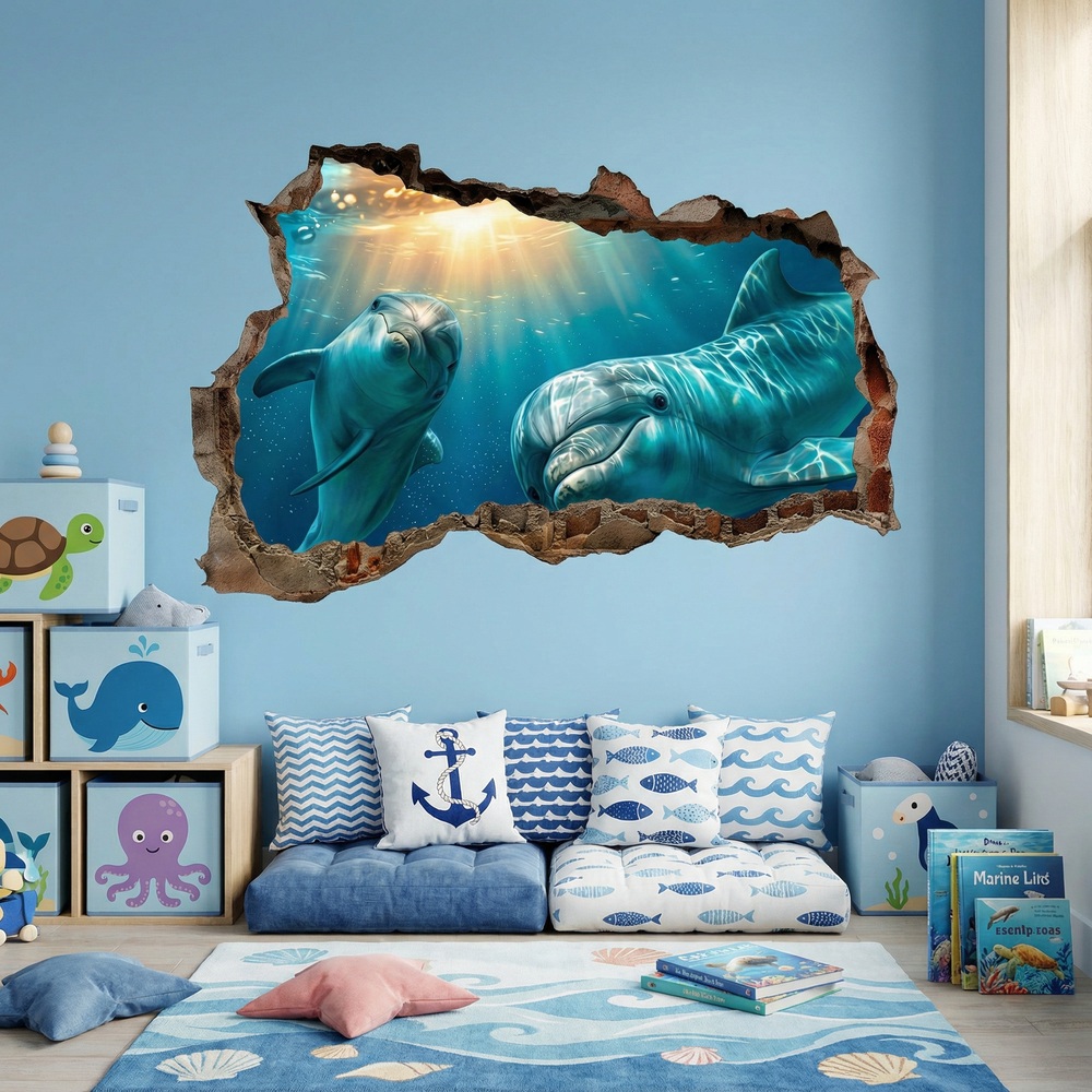 Vinilos Decorativos: Agujero de Muro Delfines Bajo el Mar