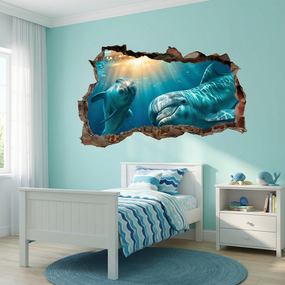 Vinilos Decorativos: Agujero de Muro Delfines Bajo el Mar