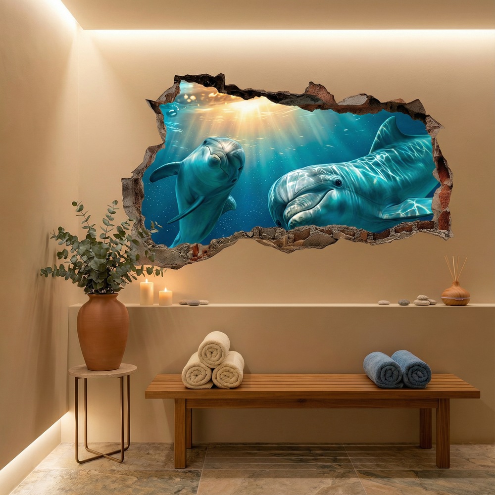 Vinilos Decorativos: Agujero de Muro Delfines Bajo el Mar